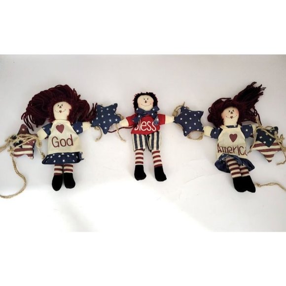 Vintage Raggedy Ann and Raggedy Andy 'God Bless America' Hanging decor - Patriot - Picture 1 of 6